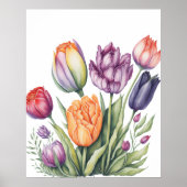 Lebendiger Wasserfarben-Tulpenstrauß Poster (Vorne)