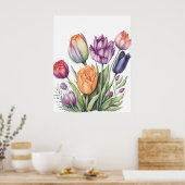 Lebendiger Wasserfarben-Tulpenstrauß Poster (Küche)