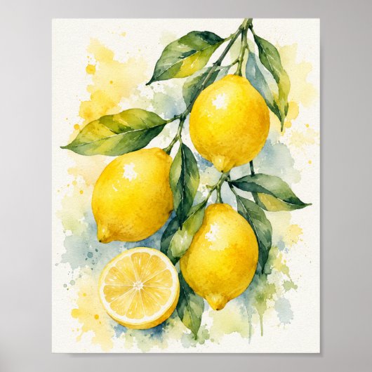 Lebendiger Wasserfarben-Zitronen-Kunst-Druck Poster (Vorne)