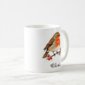 Lebendiger Wasserfarbener Rotkehlchen auf Stechpal Kaffeetasse (VorderseiteRechts)