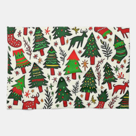 Lebendiger Weihnachtsmuster-Kunstprint Geschirrtuch