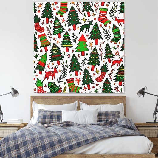 Lebendiger Weihnachtsmuster-Kunstprint Leinwanddruck (Insitu (Schlafzimmer))