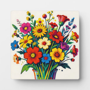 Lebendiger Wildblumenstrauß in Volkskunst Fotoplatte