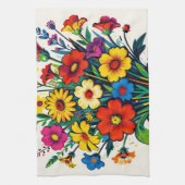 Lebendiger Wildblumenstrauß in Volkskunst Geschirrtuch (Vertikal)