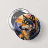 Lebendiger Wolf-Sonnenuntergangs-Button Button (Vorne & Hinten)