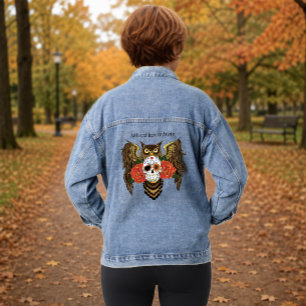Lebendiger Zucker-Schädel-Owl rote Rosen Jeansjacke