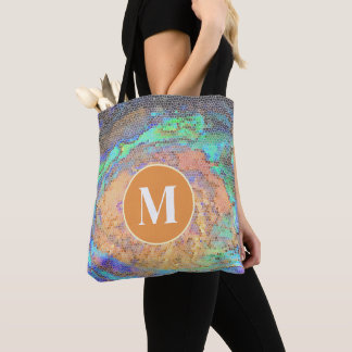 Lebendiges Abalone-Schalen-Mosaik-Muster-Monogramm Tasche