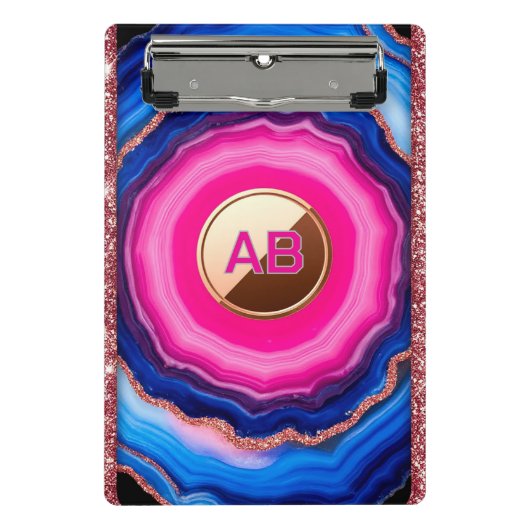 Lebendiges abstraktes Achatmuster mit Glitter Mini Klemmbrett (Vorderseite)