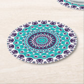 Lebendiges Aqua- und Pflaumen-Mandala-Muster Runder Pappuntersetzer (Angewinkelt)
