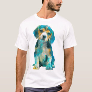 Lebendiges Aquarell-Beagle-Welpenporträt für Männe T-Shirt