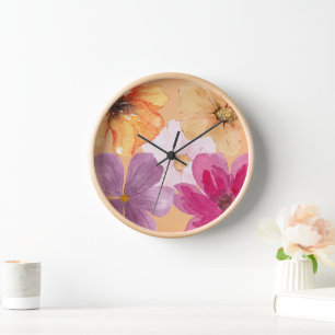 Lebendiges Aquarell-Blumenmuster-Acryluhr Uhr