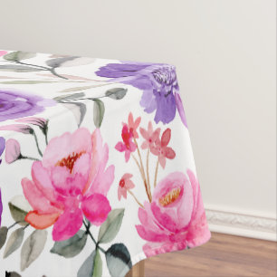 Lebendiges Aquarell-Blumenmuster in Rosa und Lila Tischdecke