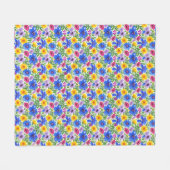 Lebendiges Blau Gelb Rot Lila Blumenmuster Fleecedecke (Vorderseite (Horizontal))