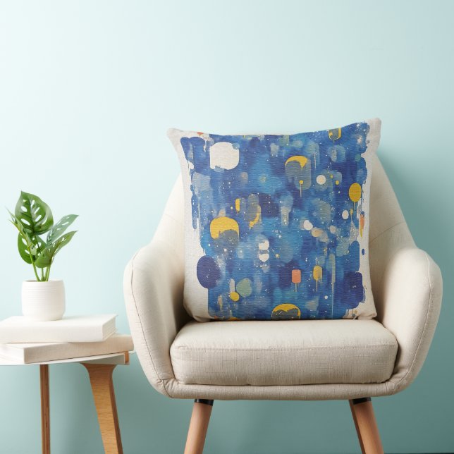 Lebendiges Blau Gold abstrakt geometrischer Tropfe Kissen (Stuhl )