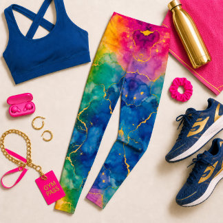 Lebendiges Blau-Gold-Aquarell-Design Leggings