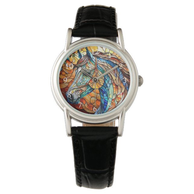 Lebendiges Bleiglaspferd 25 Armbanduhr (Vorderseite)