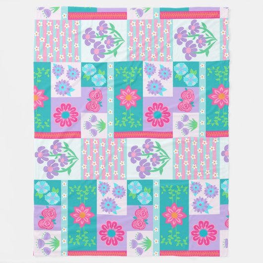 Lebendiges blühendes Blumen-Design Fleecedecke (Vorderseite)