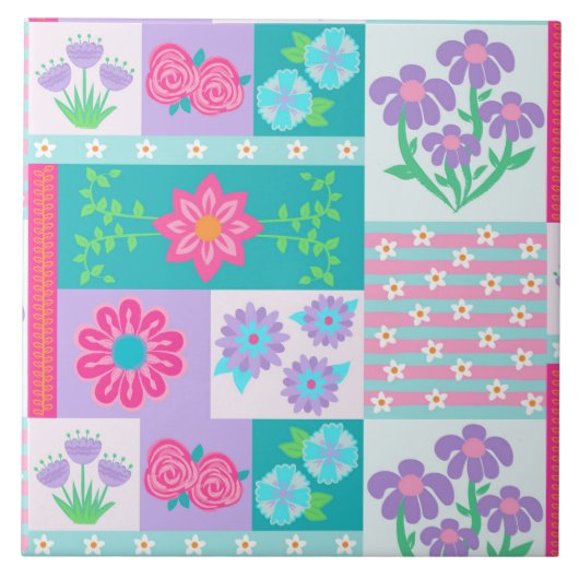 Lebendiges blühendes Blumen-Design Fliese (Vorderseite)