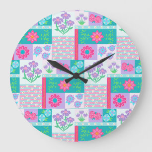 Lebendiges blühendes Blumen-Design Große Wanduhr