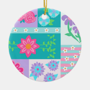 Lebendiges blühendes Blumen-Design Keramik Ornament
