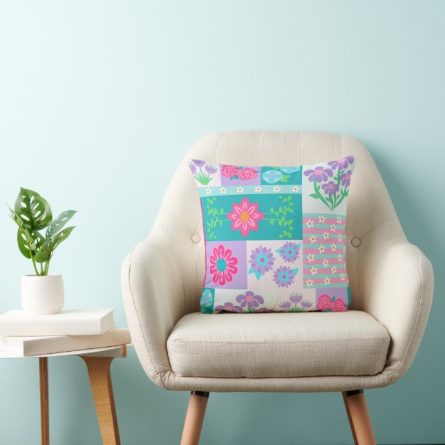 Lebendiges blühendes Blumen-Design Kissen (Stuhl )