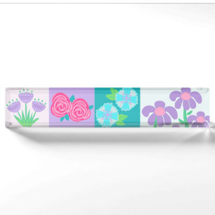 Lebendiges blühendes Blumen-Design Namensplakette
