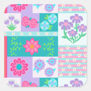 Lebendiges blühendes Blumen-Design Quadratischer Aufkleber