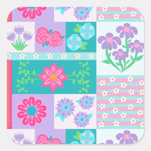 Lebendiges blühendes Blumen-Design Quadratischer Aufkleber (Vorderseite)