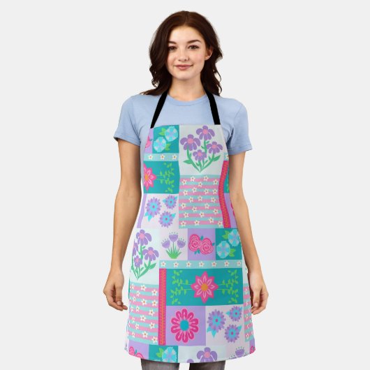 Lebendiges blühendes Blumen-Design Schürze (Getragen)