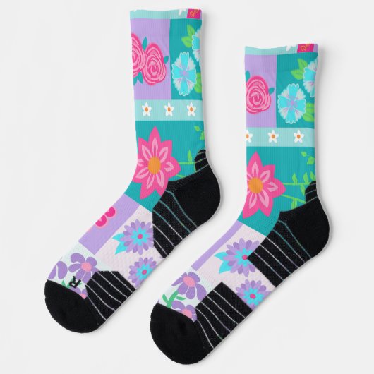 Lebendiges blühendes Blumen-Design Socken (Links)