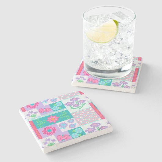 Lebendiges blühendes Blumen-Design Steinuntersetzer (Seitenansicht)
