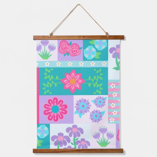 Lebendiges blühendes Blumen-Design Wandteppich Mit Holzrahmen (Vorderseite)
