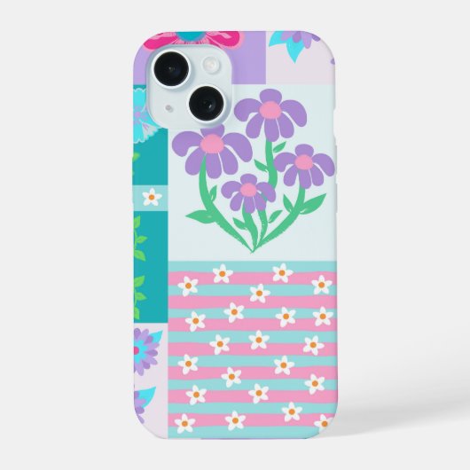 Lebendiges blühendes Blumendesign iPhone 15 Hülle (Rückseite)