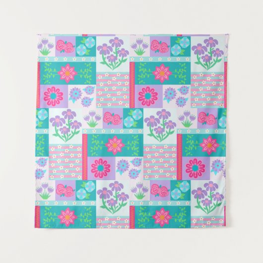 Lebendiges blühendes Blumendesign Wandteppich (Vorderseite)