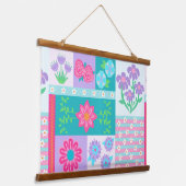 Lebendiges blühendes Blumendesign Wandteppich Mit Holzrahmen (Gewinkelt)