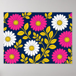 Lebendiges Blumendesign mit Gänseblümchen und gold Poster