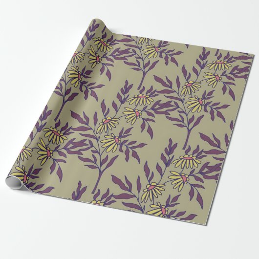 Lebendiges Blumendesign mit gelben Gänseblümchen Geschenkpapier (Ungerollt)
