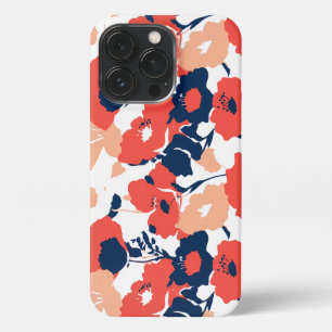 lebendiges Blumendesign mit roten und marineblauen iPhone 13 Pro Hülle
