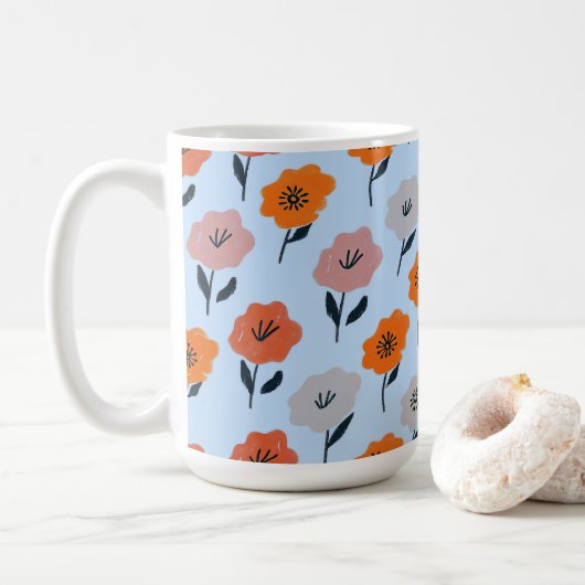 Lebendiges Blumenmuster Kaffeetasse (Mit Donut)