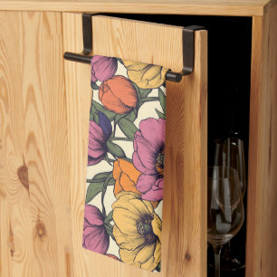 Lebendiges Blumenmuster mit farbenfrohen Mohnblume Geschirrtuch