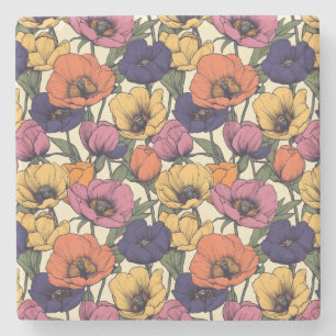 Lebendiges Blumenmuster mit farbenfrohen Mohnblume Steinuntersetzer