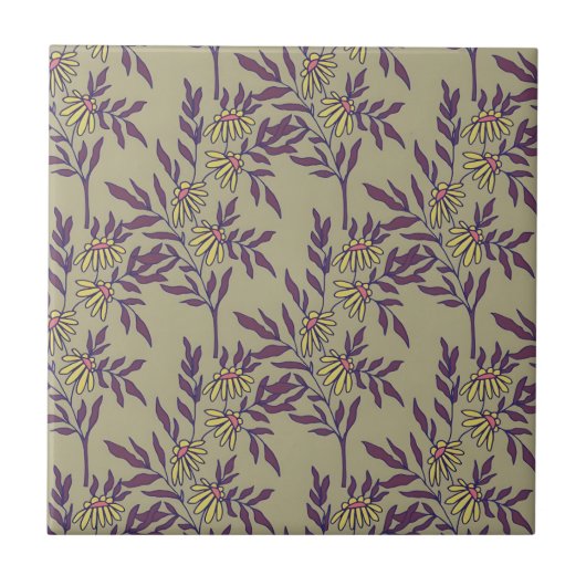 Lebendiges Blumenmuster mit gelben Gänseblümchen Fliese (Vorderseite)