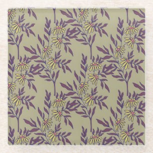 Lebendiges Blumenmuster mit gelben Gänseblümchen Glasuntersetzer