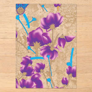 Lebendiges Blumenmuster mit lila und blauen F Acryleinladungen