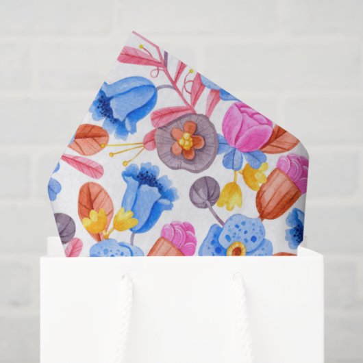 Lebendiges Blumenmuster mit Rosa Seidenpapier (Geschenktüte)