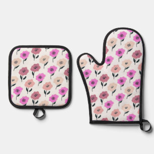 Lebendiges Blumenmuster Ofenhandschuh & Topflappen-Set