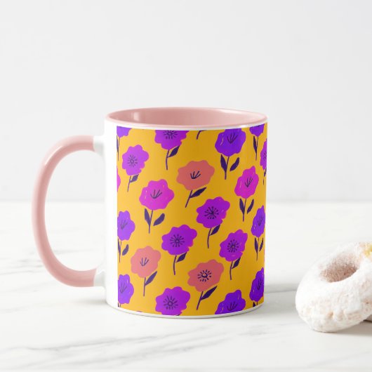 Lebendiges Blumenmuster Tasse (Mit Donut)