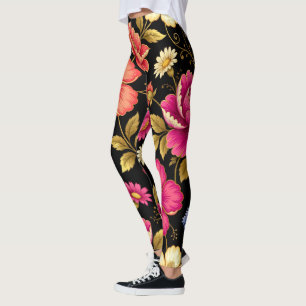 Lebendiges Boho-Blumen-Botanik-Muster   Leggings