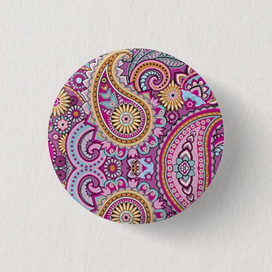 Lebendiges Boho-Paisley-Blumenmuster | Farbige Kun Button (Vorderseite)