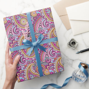 Lebendiges Boho-Paisley-Blumenmuster   Farbige Kun Geschenkpapier
